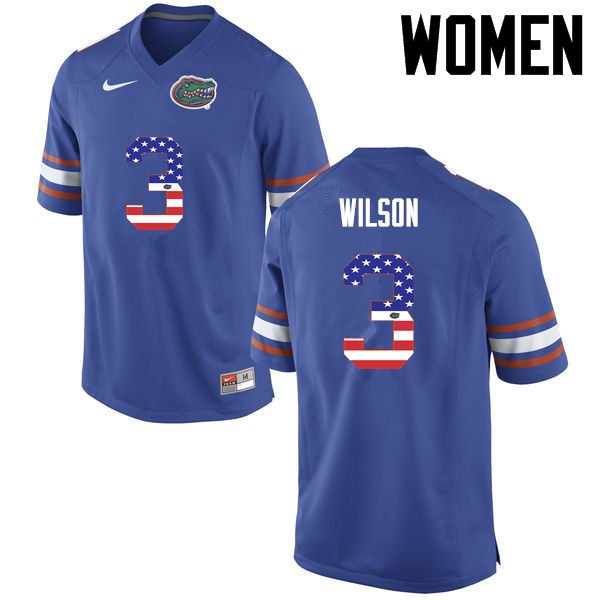 Women's NCAA Florida Gators Marco Wilson #3 Stitched Authentic USA Flag Fashion Nike Blue College Football Jersey BYD2765SX